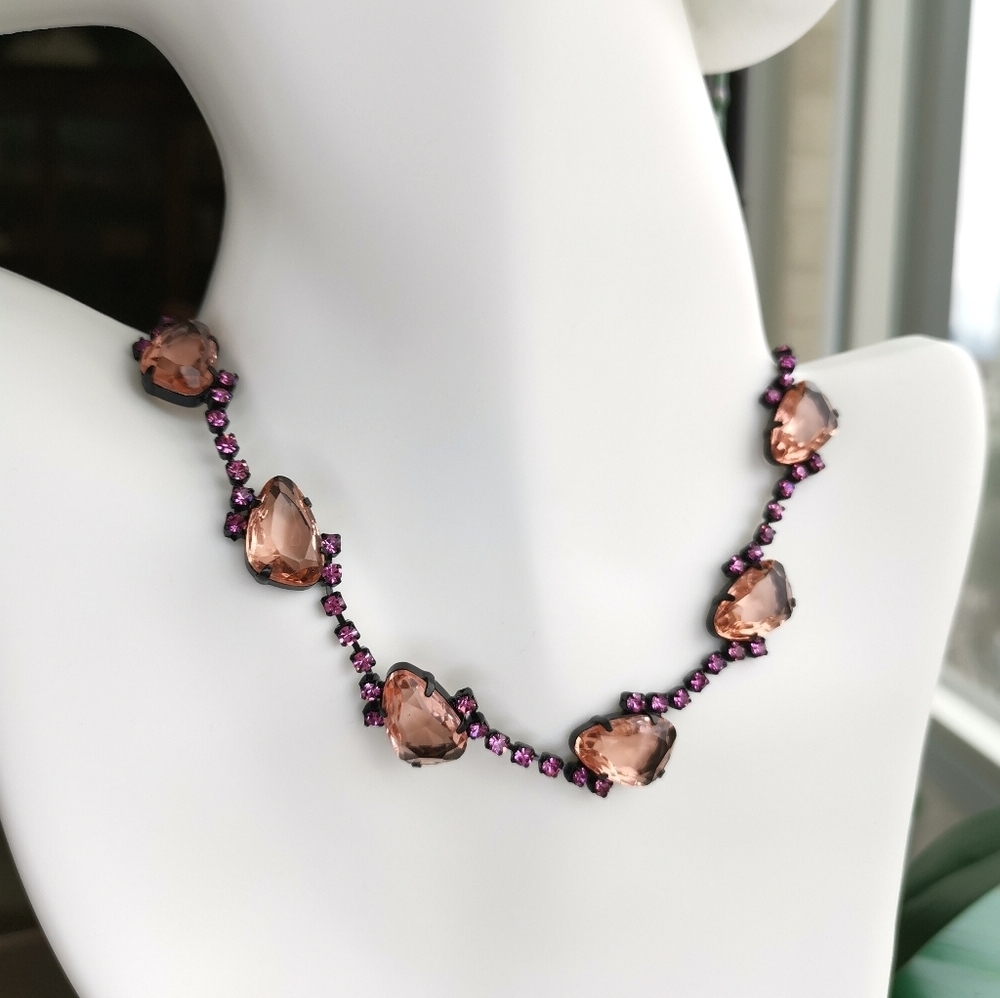 Vintage 90s Czech handmade glass  necklace blush in black